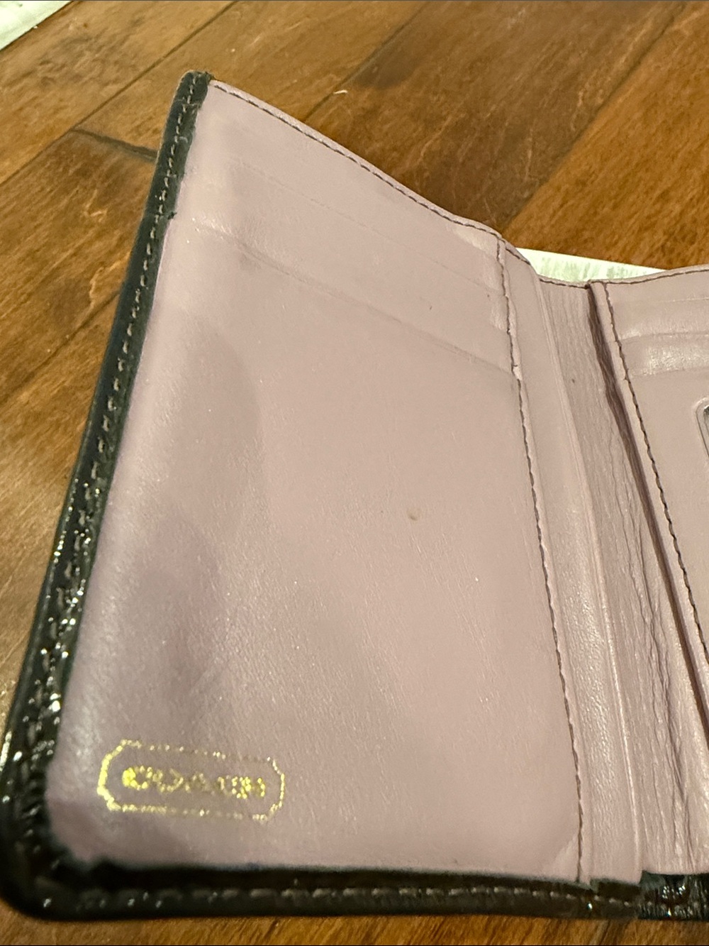 Coach Tan Signature Fold Wallet with Dark Brown Trim - Picture 3 of 5